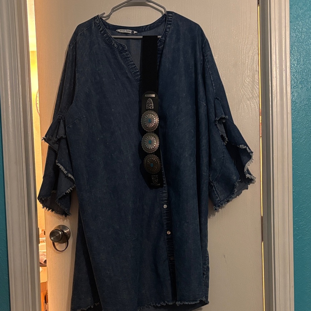 Blue Denim Tunic with Decorative Belt